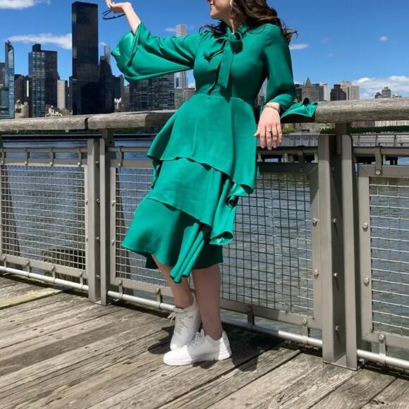 Osman Yousefzada Collective Green Bow Midi Dress SIZE 6 Fit Flare Designer $380 - Picture 6 of 12